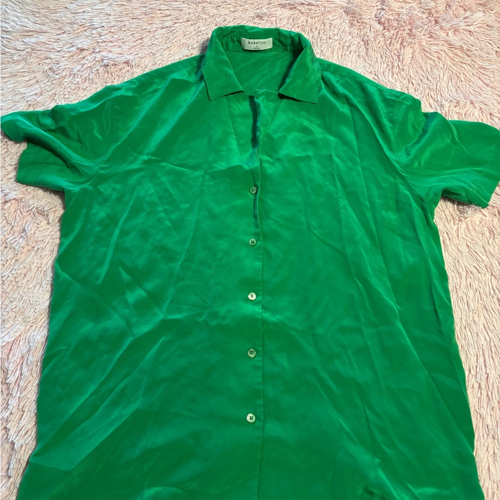 Woman Babaton Vibrant Green Size S Casual Button Down Shirt#5